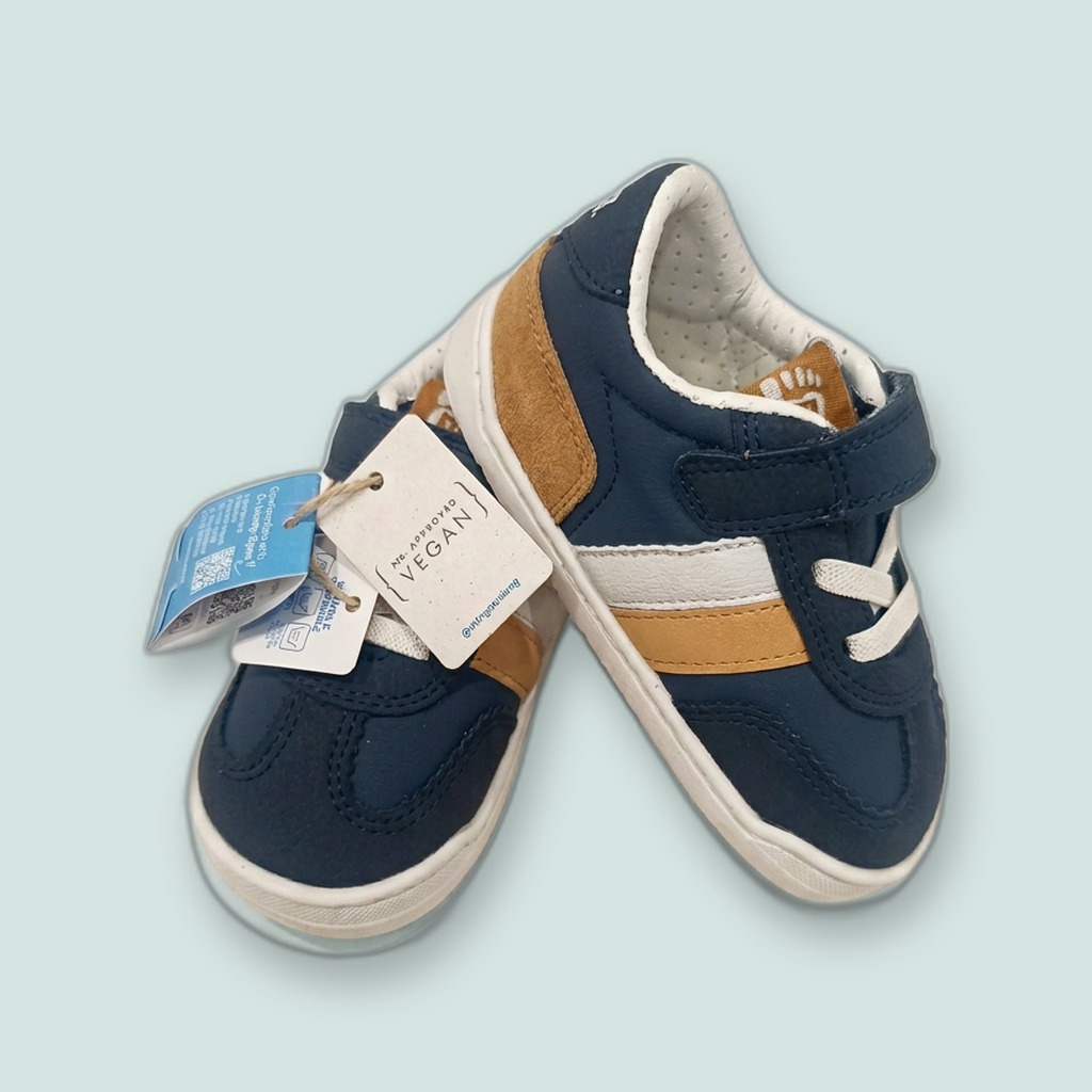 Ténis barefoot infantil — modelo Story Navy / Lauzy Camel
